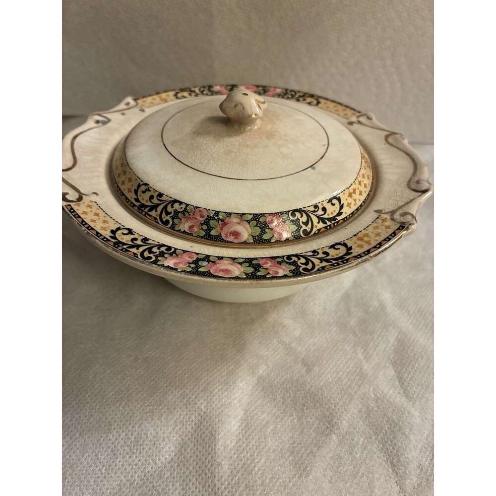 Vintage Illinois China Co Lincoln Illinois Floral Sugar Bowl & Lid USA